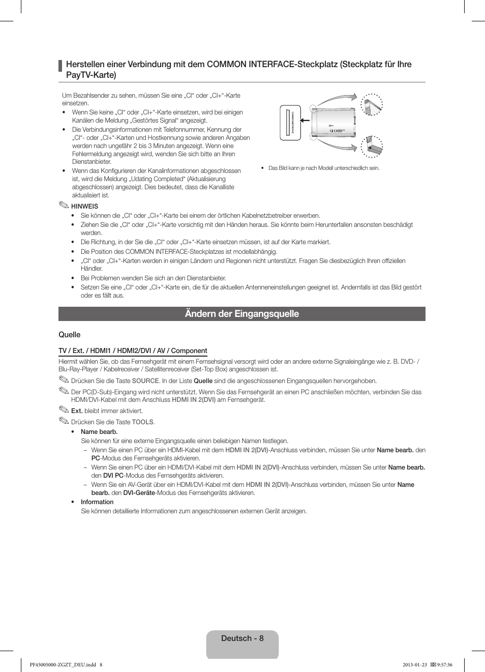 Ändern der eingangsquelle | Samsung PS64F5000AK User Manual | Page 26 / 75