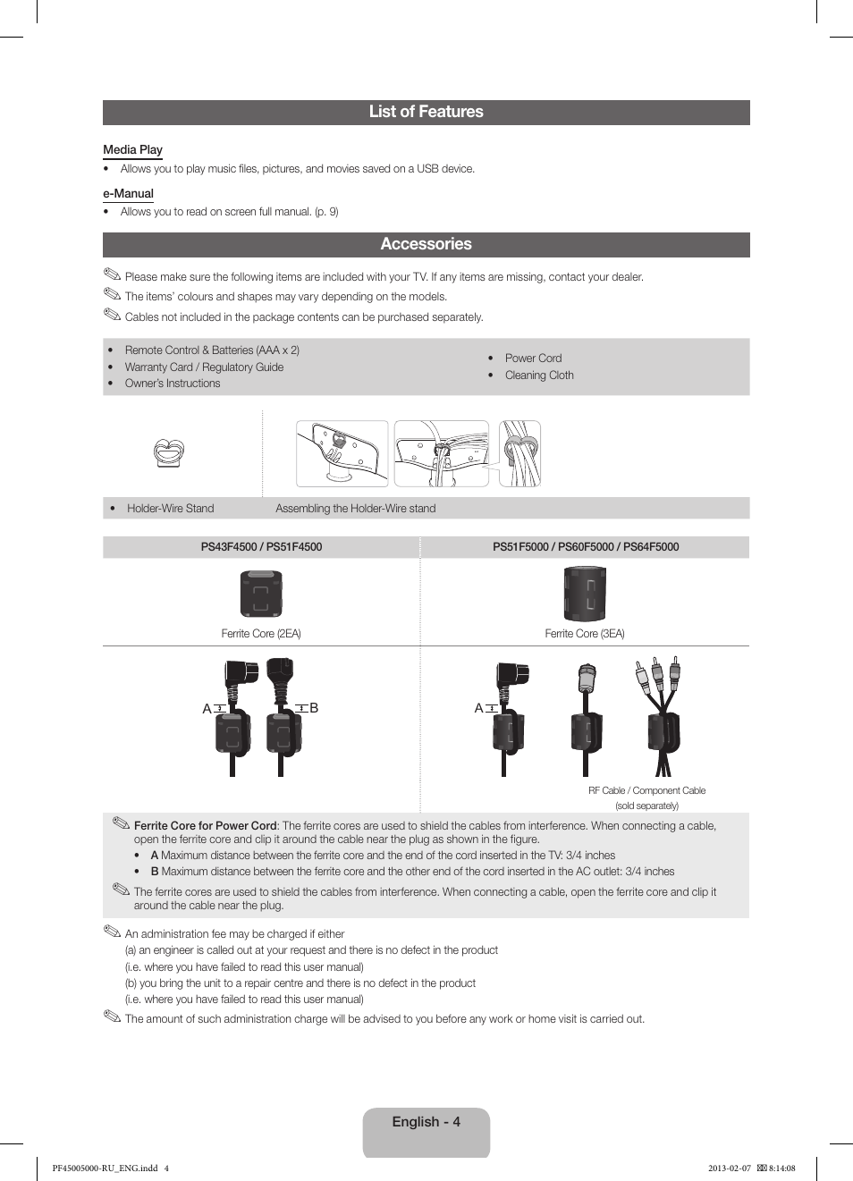 Samsung PS64F5000AK User Manual | Page 4 / 75