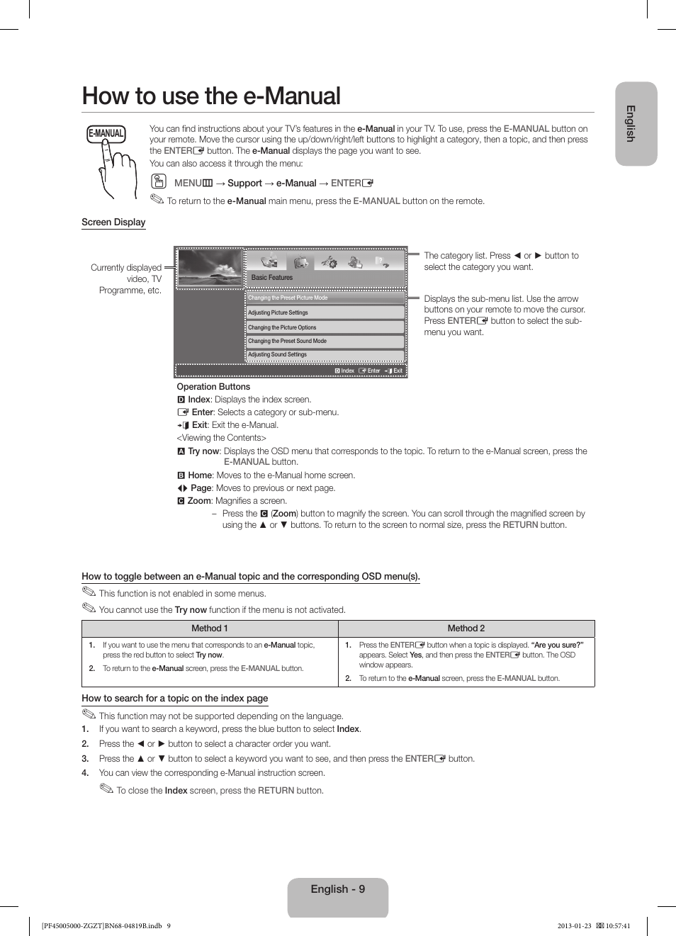 How to use the e-manual | Samsung PS64F5000AK User Manual | Page 9 / 75