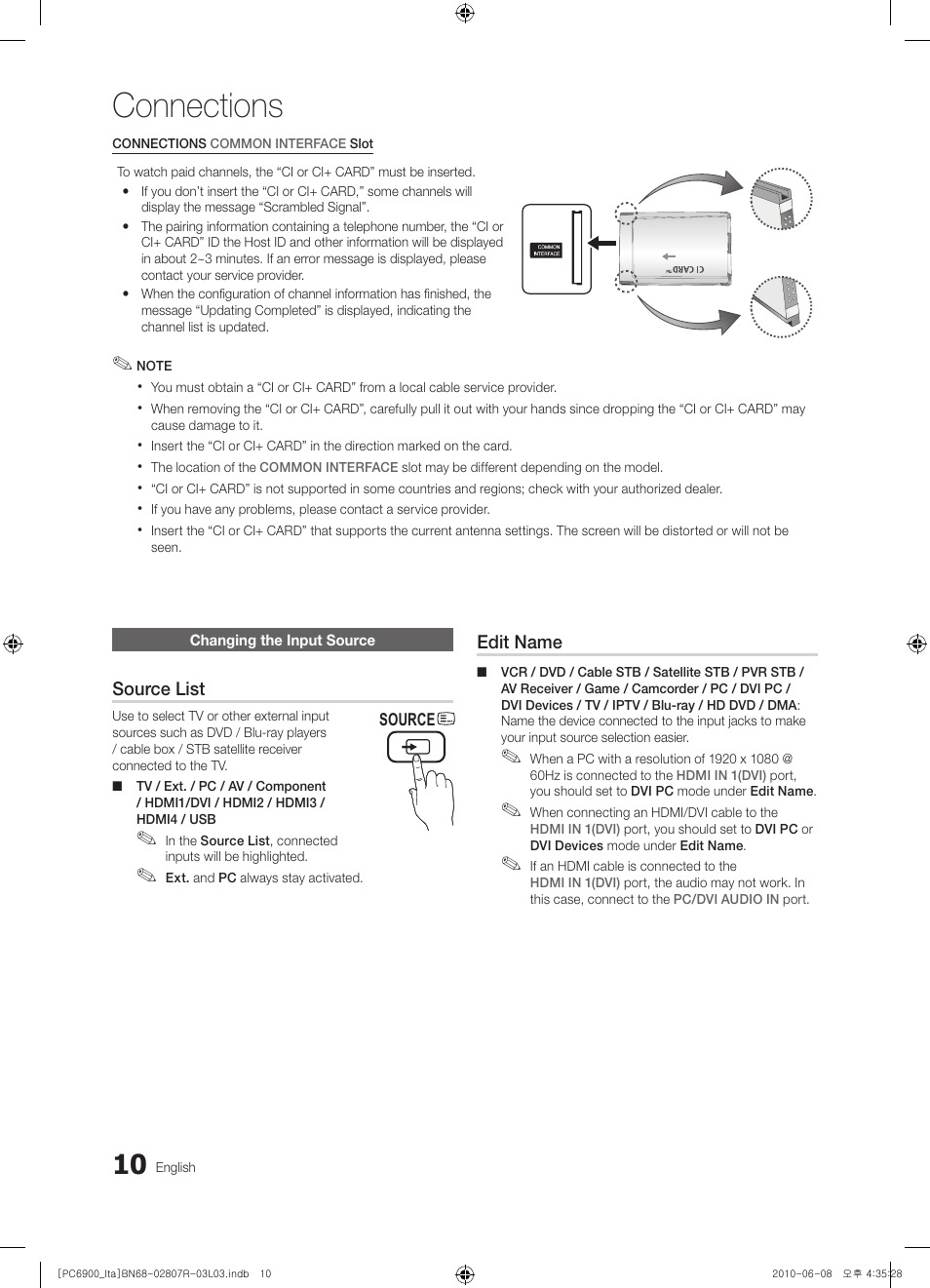 Connections | Samsung PS50C6900YP User Manual | Page 10 / 190