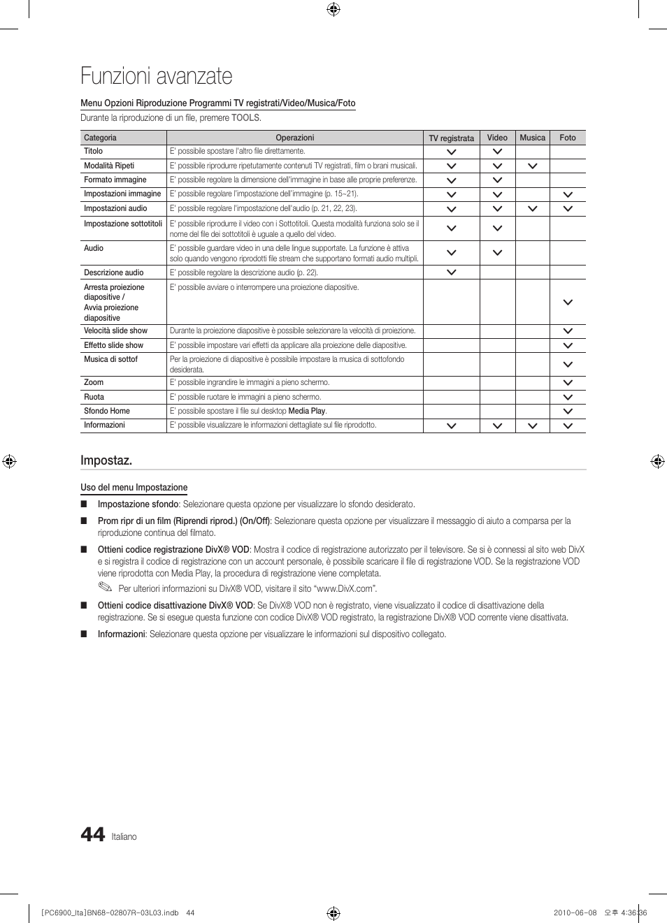 Funzioni avanzate, Impostaz | Samsung PS50C6900YP User Manual | Page 106 / 190