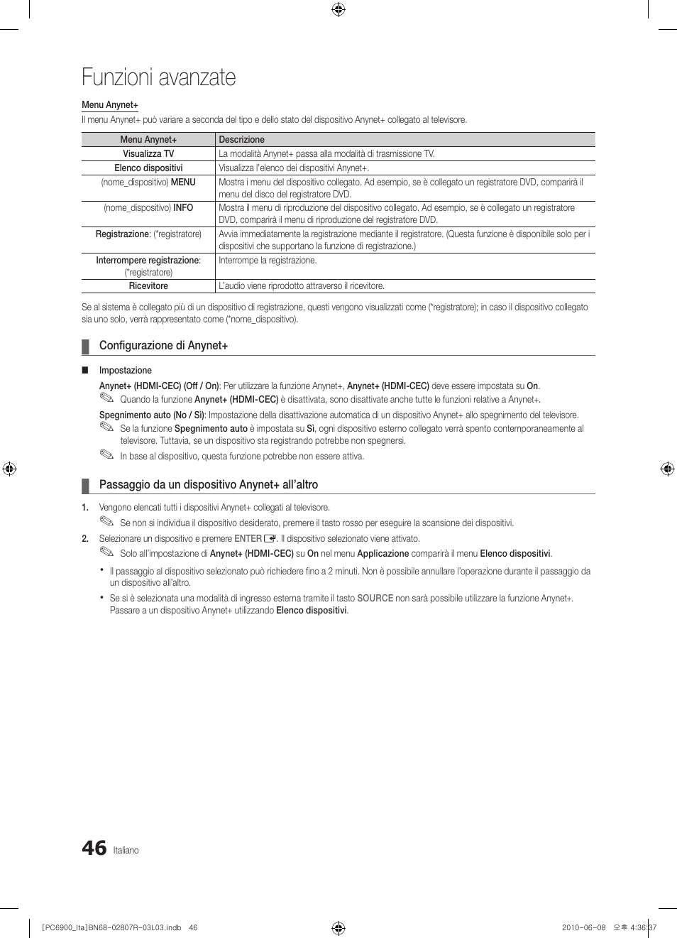 Funzioni avanzate | Samsung PS50C6900YP User Manual | Page 108 / 190