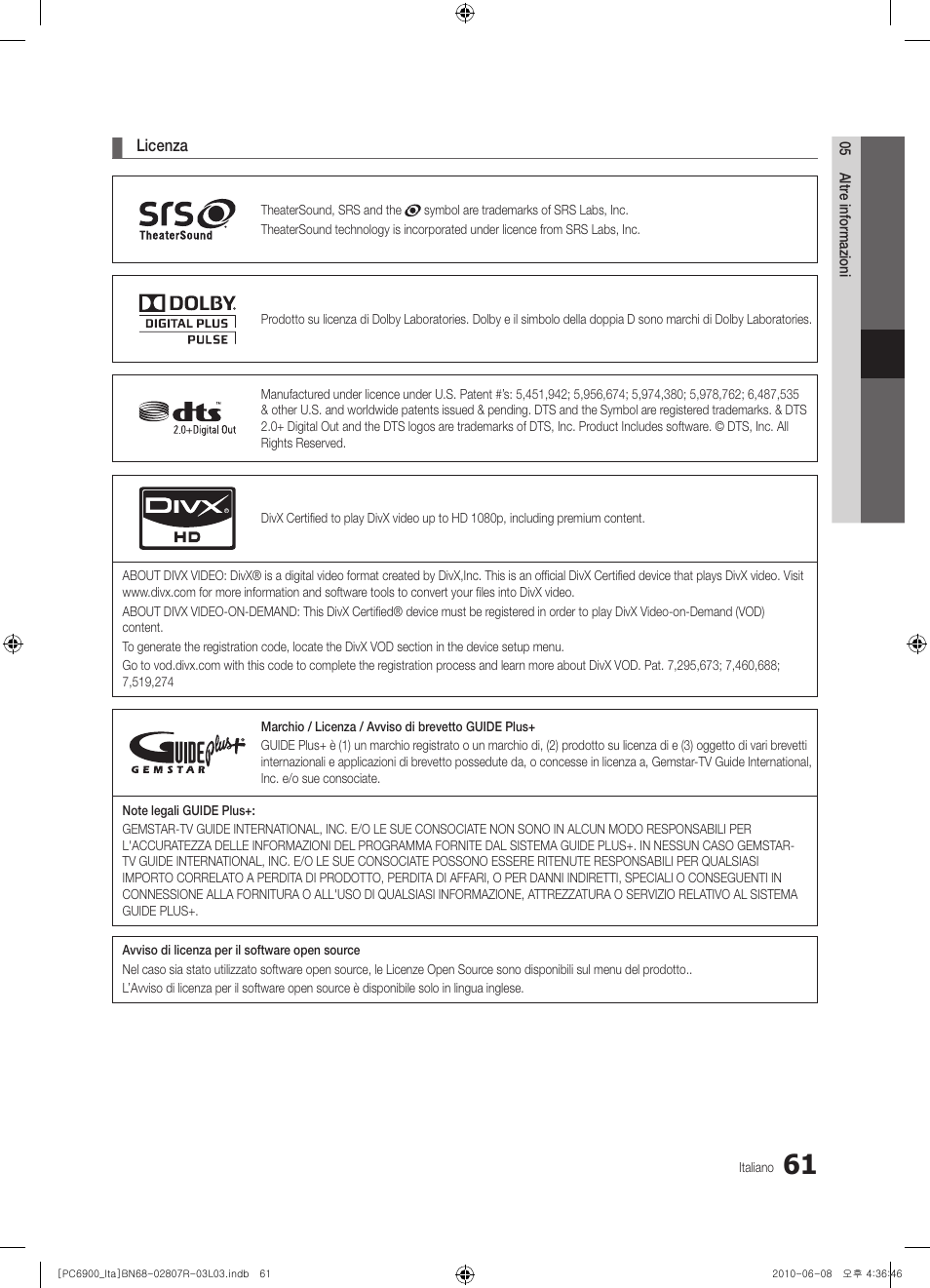 Samsung PS50C6900YP User Manual | Page 123 / 190