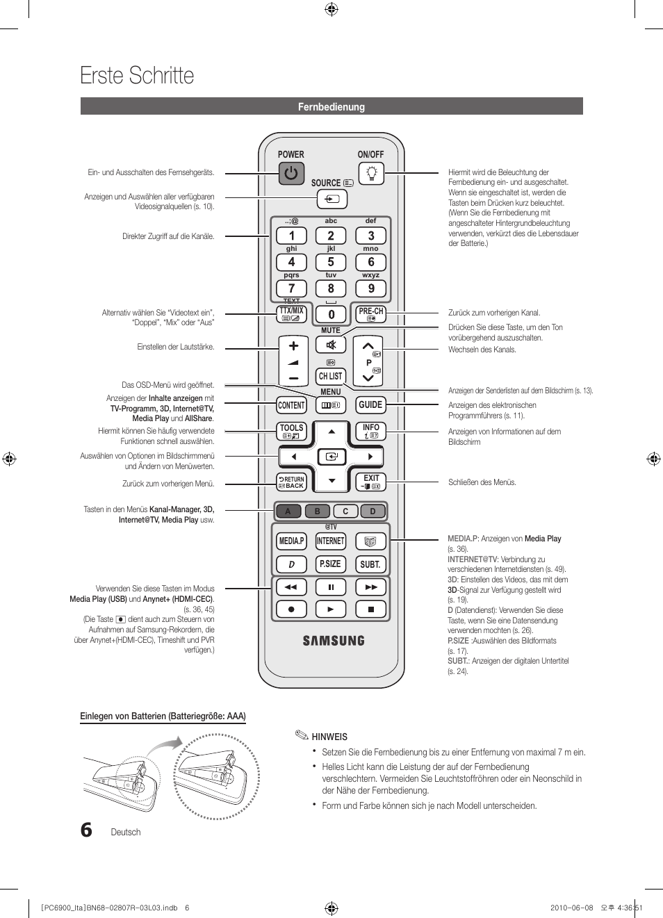 Erste schritte | Samsung PS50C6900YP User Manual | Page 132 / 190