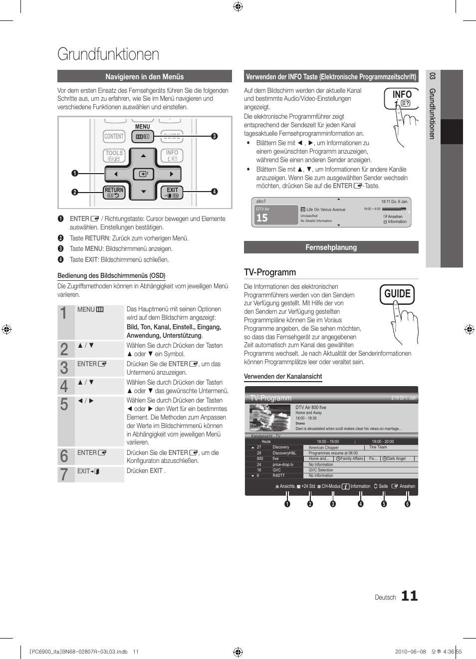 Grundfunktionen, Guide, Tv-programm | Info | Samsung PS50C6900YP User Manual | Page 137 / 190