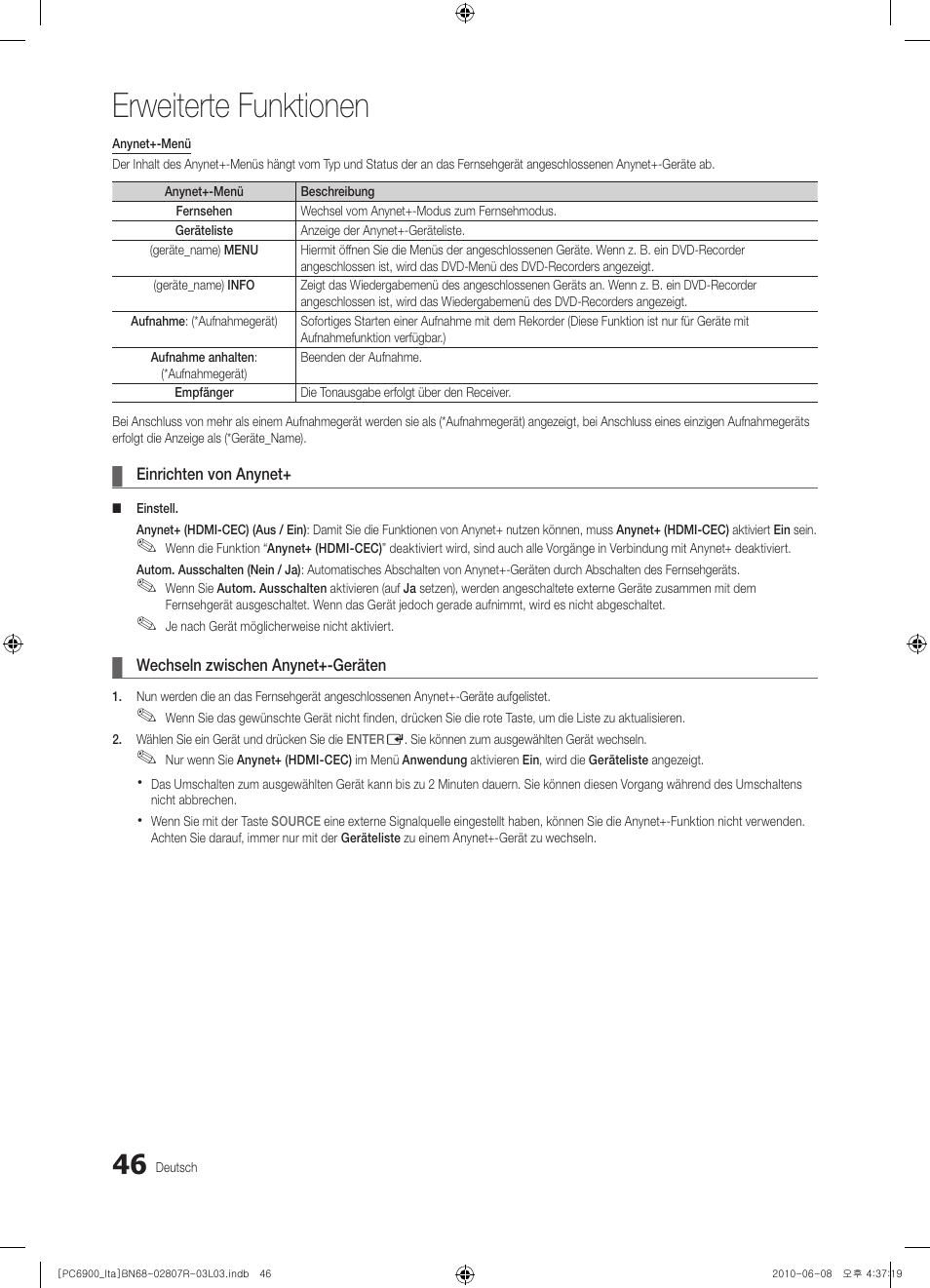 Erweiterte funktionen | Samsung PS50C6900YP User Manual | Page 172 / 190
