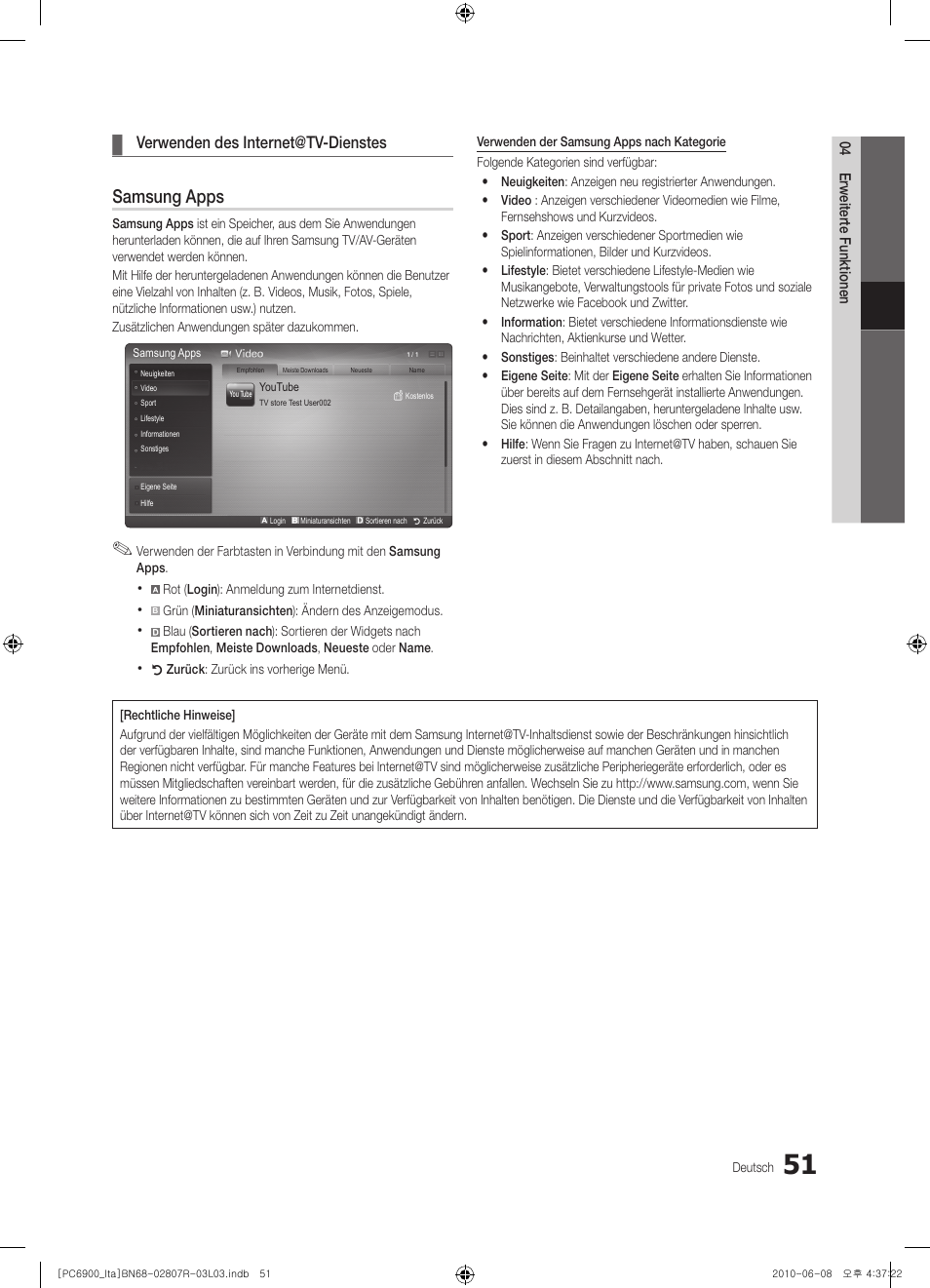 Samsung apps, Verwenden des internet@tv-dienstes | Samsung PS50C6900YP User Manual | Page 177 / 190