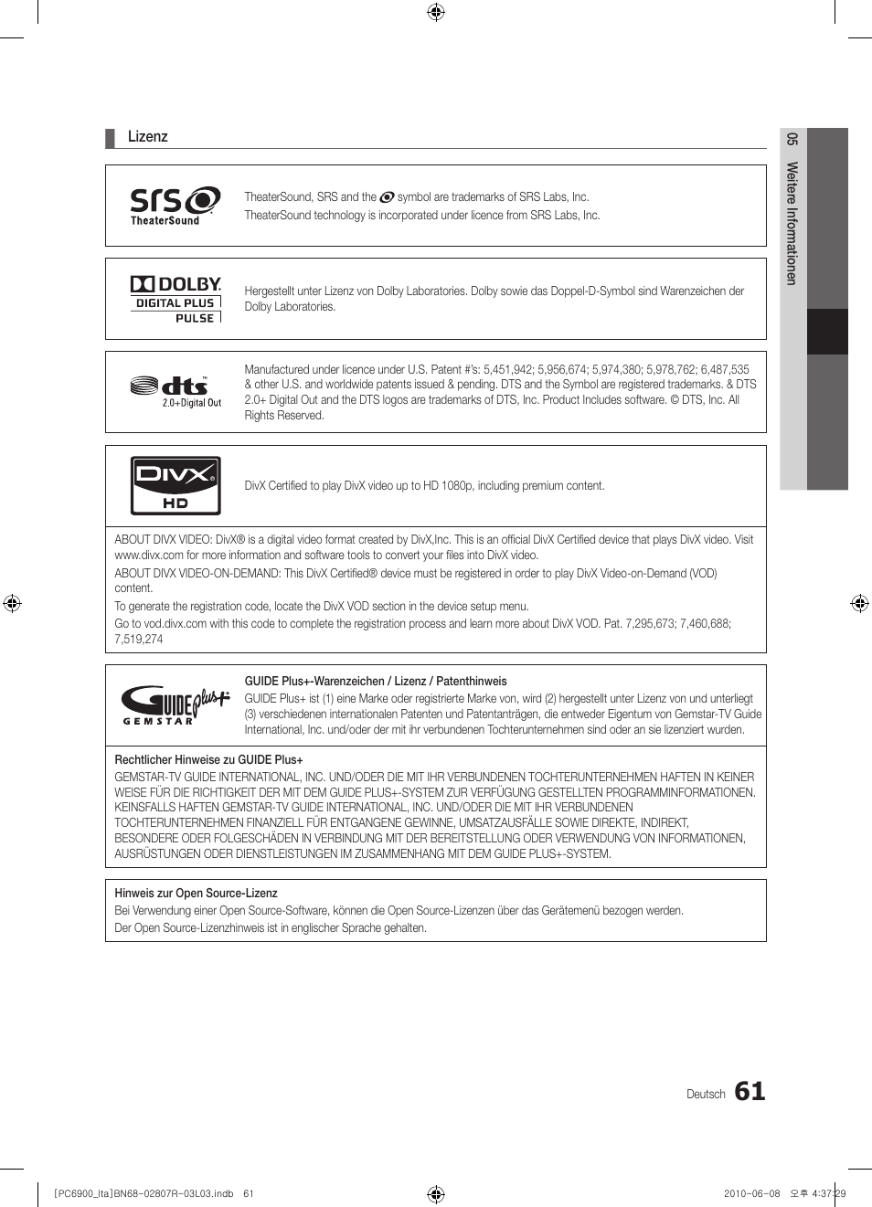 Samsung PS50C6900YP User Manual | Page 187 / 190