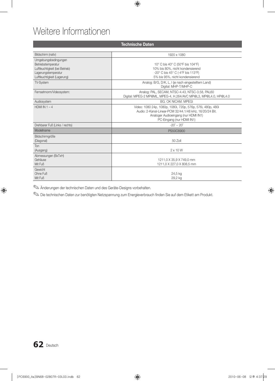 Weitere informationen | Samsung PS50C6900YP User Manual | Page 188 / 190