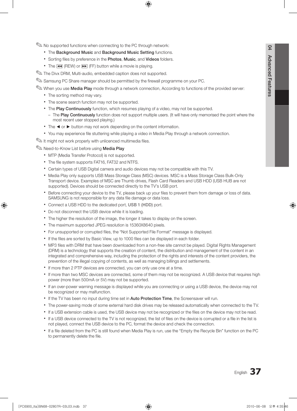 Samsung PS50C6900YP User Manual | Page 37 / 190