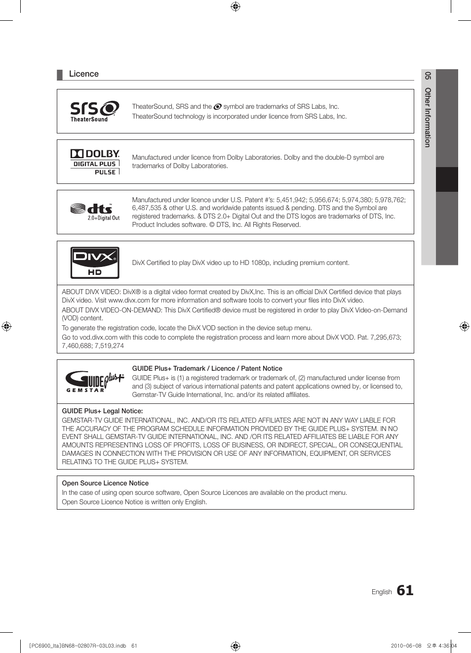 Samsung PS50C6900YP User Manual | Page 61 / 190