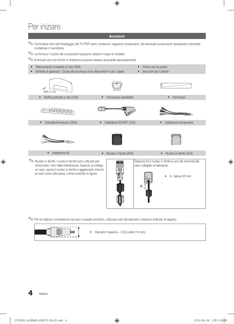 Per iniziare | Samsung PS50C6900YP User Manual | Page 66 / 190