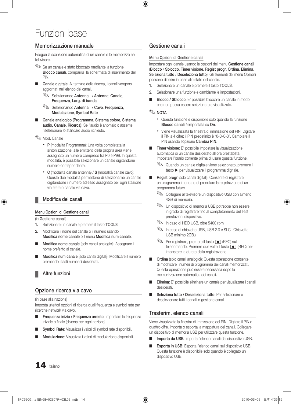 Funzioni base | Samsung PS50C6900YP User Manual | Page 76 / 190
