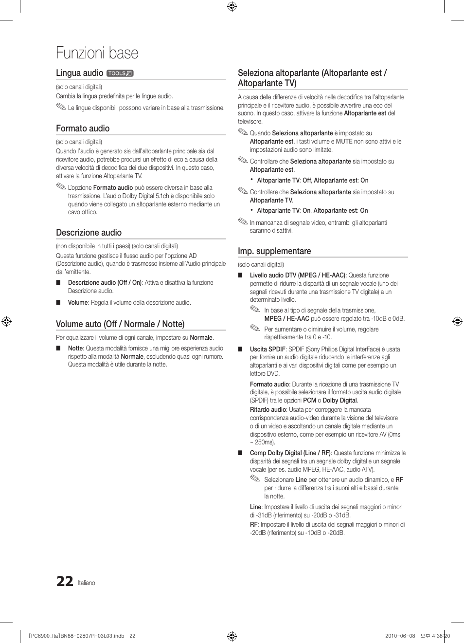 Funzioni base | Samsung PS50C6900YP User Manual | Page 84 / 190