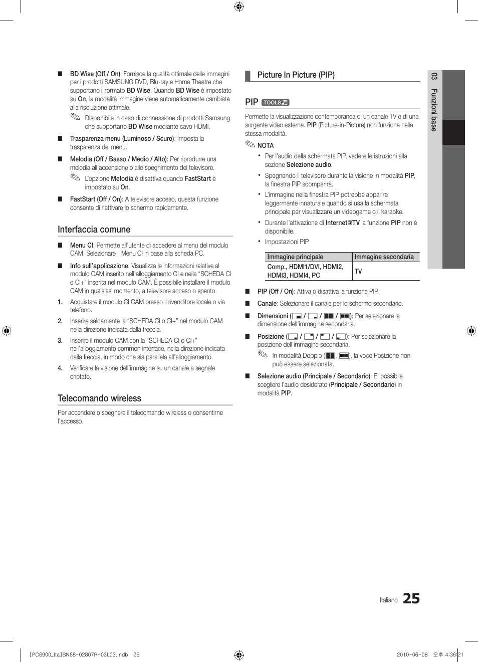 Interfaccia comune, Telecomando wireless | Samsung PS50C6900YP User Manual | Page 87 / 190