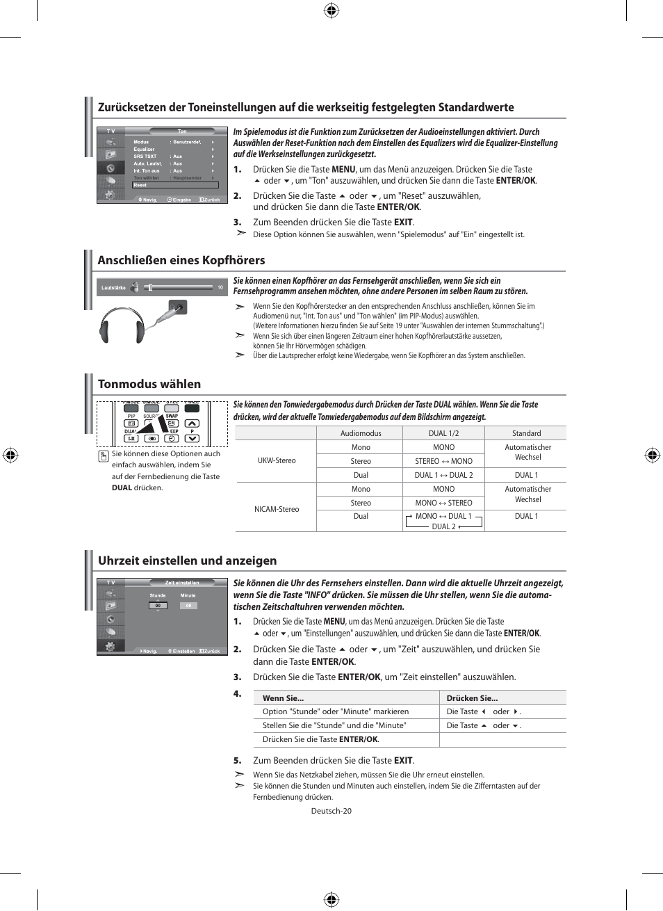 Anschließen eines kopfhörers, Tonmodus wählen | Samsung LE40M91B User Manual | Page 112 / 320