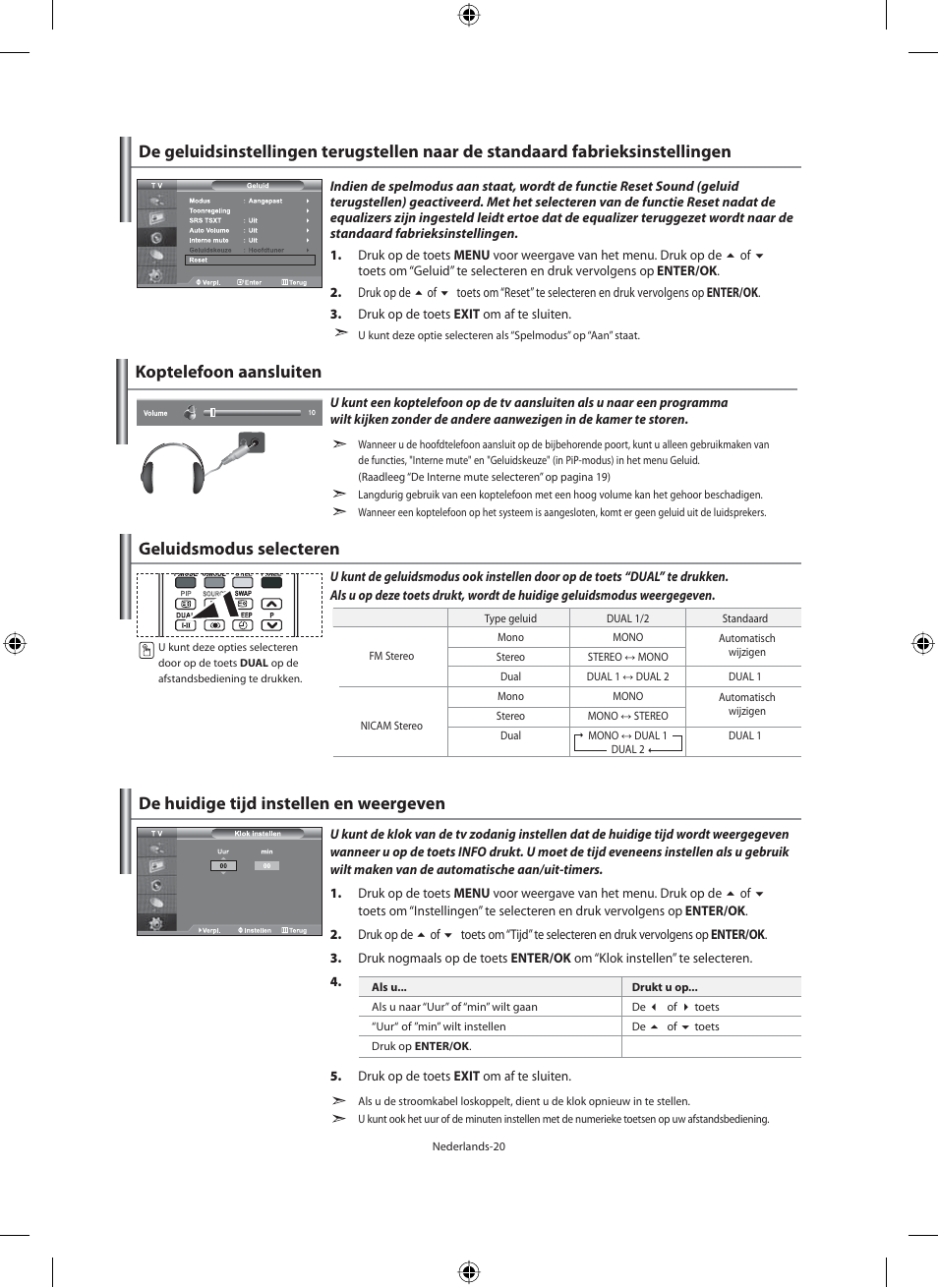 Koptelefoon aansluiten, Geluidsmodus selecteren | Samsung LE40M91B User Manual | Page 157 / 320