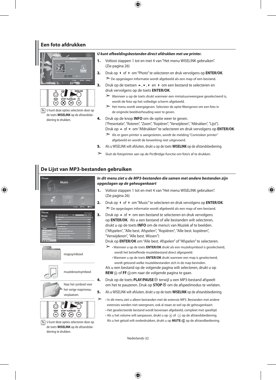 De lijst van mp3-bestanden gebruiken, Een foto afdrukken | Samsung LE40M91B User Manual | Page 169 / 320