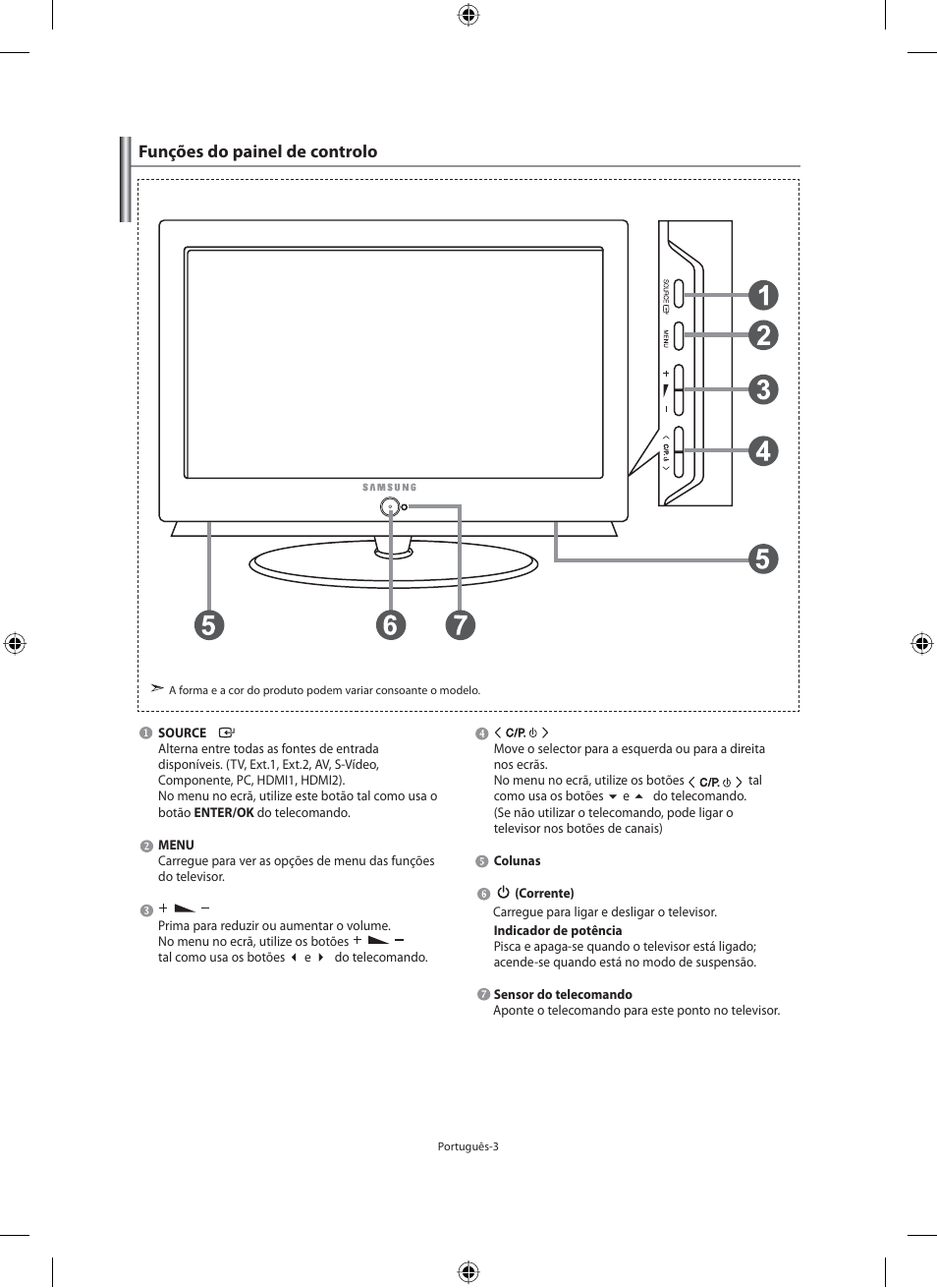 Funções do painel de controlo | Samsung LE40M91B User Manual | Page 230 / 320