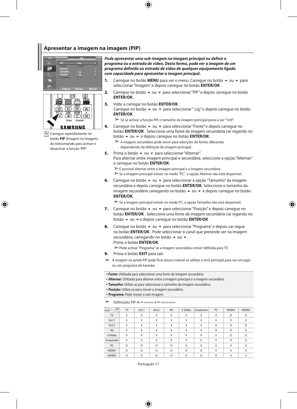 Apresentar a imagem na imagem (pip) | Samsung LE40M91B User Manual | Page 244 / 320