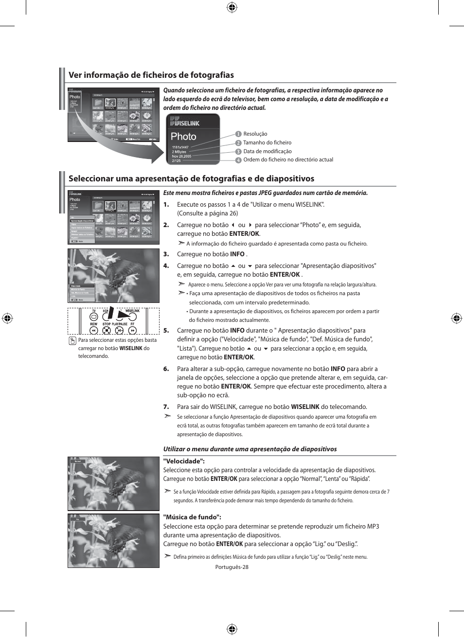 Ver informação de ficheiros de fotografias | Samsung LE40M91B User Manual | Page 255 / 320