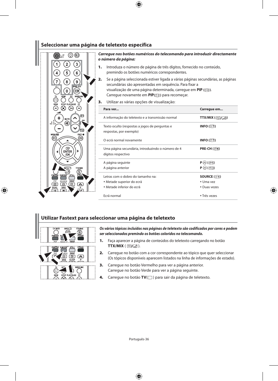 Seleccionar uma página de teletexto específica | Samsung LE40M91B User Manual | Page 263 / 320