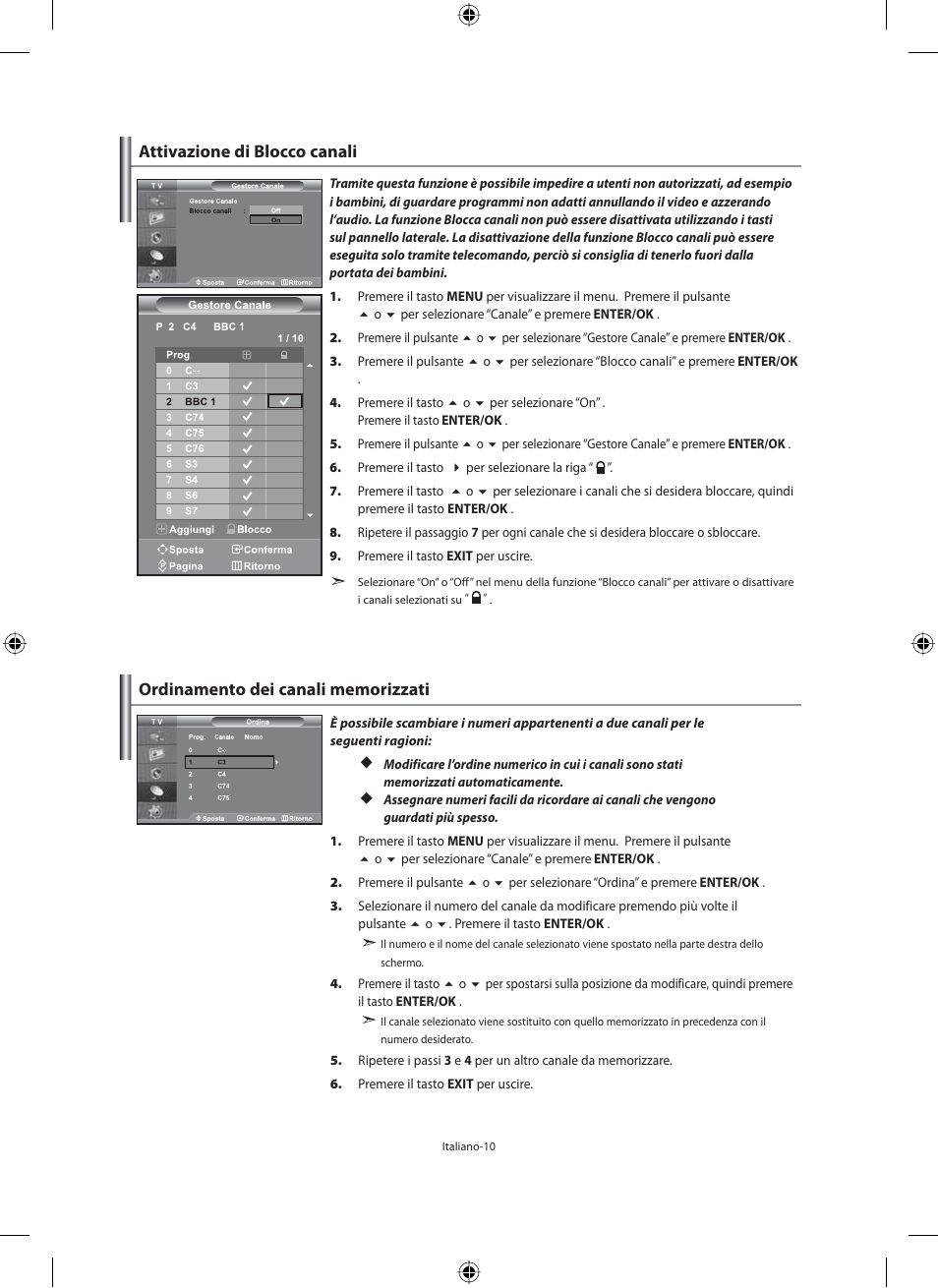 Attivazione di blocco canali | Samsung LE40M91B User Manual | Page 282 / 320