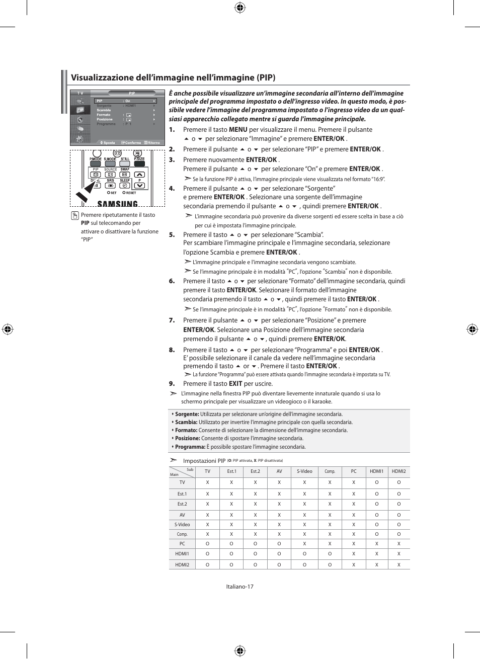 Visualizzazione dell’immagine nell’immagine (pip) | Samsung LE40M91B User Manual | Page 289 / 320