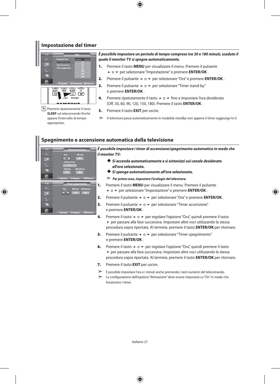 Impostazione del timer | Samsung LE40M91B User Manual | Page 293 / 320