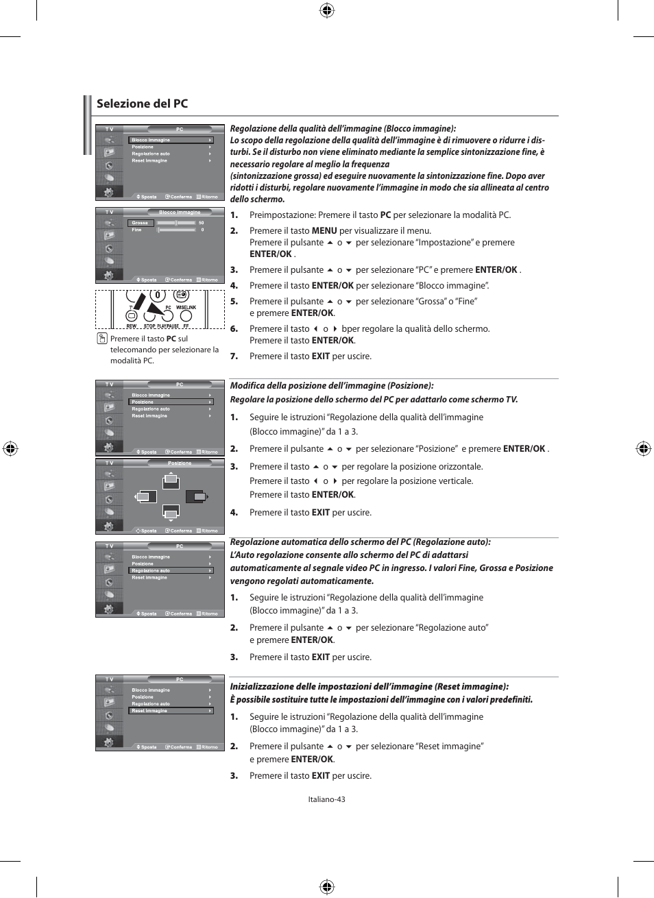 Selezione del pc | Samsung LE40M91B User Manual | Page 315 / 320
