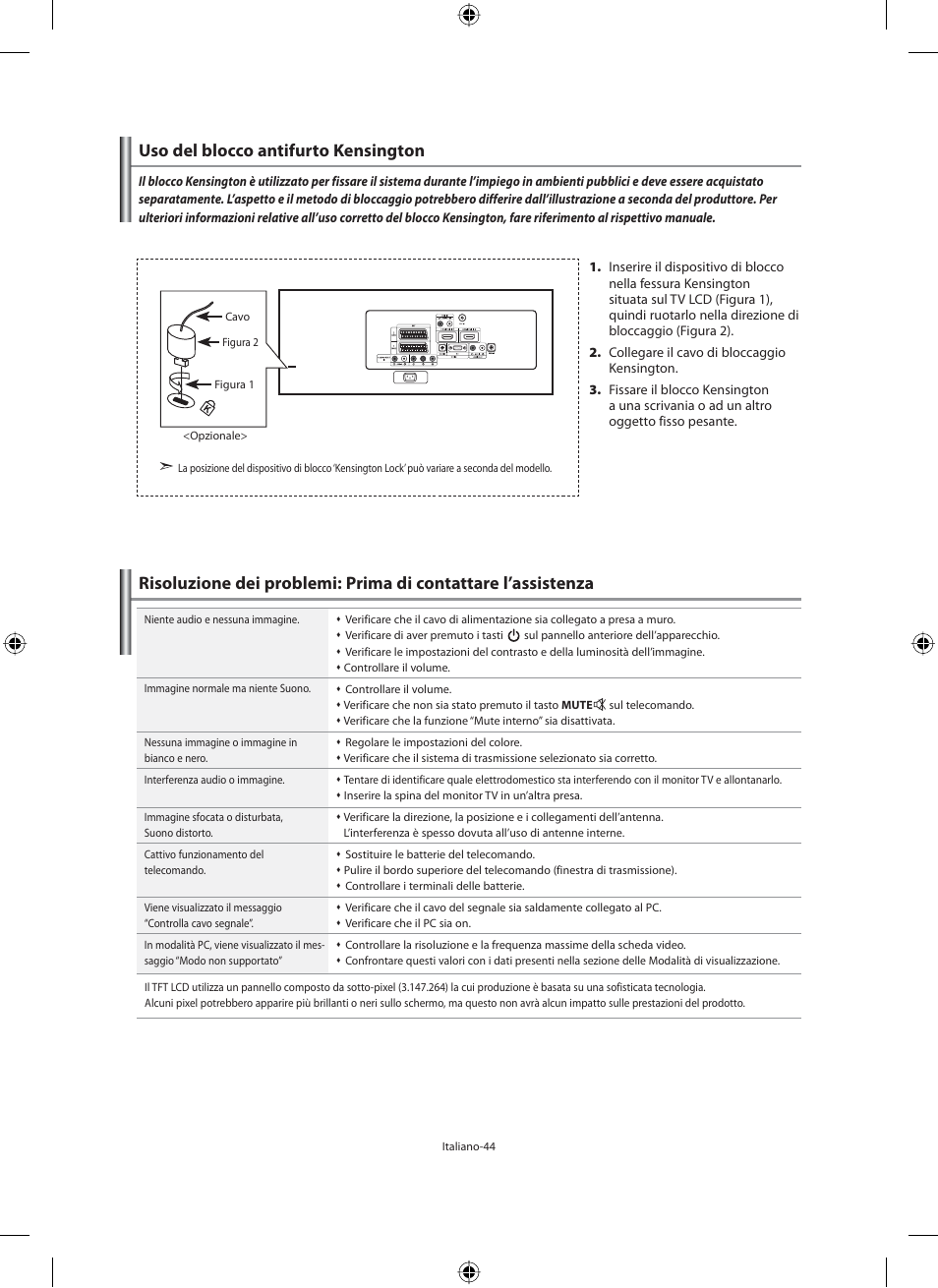 Uso del blocco antifurto kensington | Samsung LE40M91B User Manual | Page 316 / 320