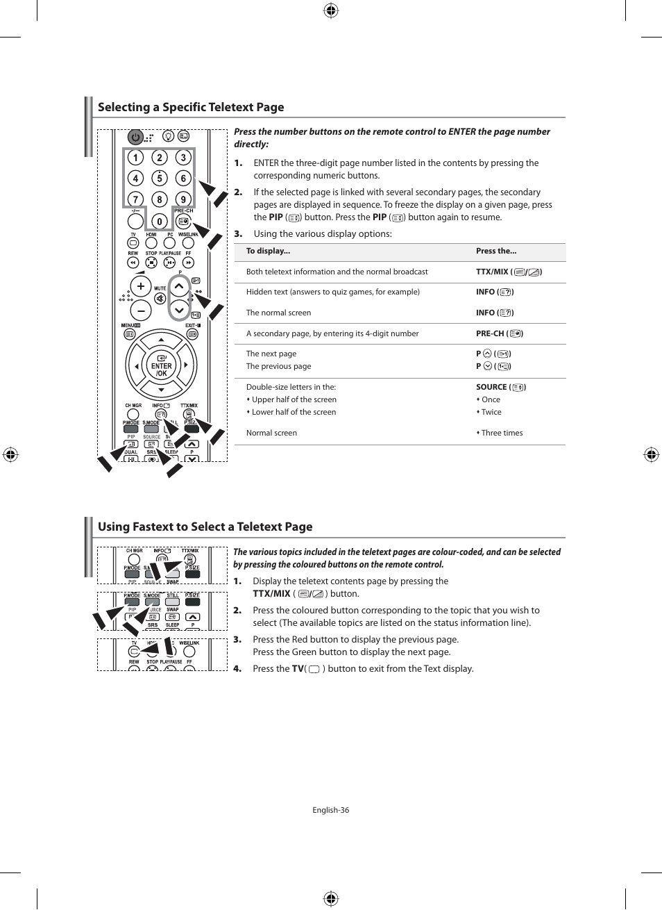 Selecting a specific teletext page, Using fastext to select a teletext page | Samsung LE40M91B User Manual | Page 38 / 320