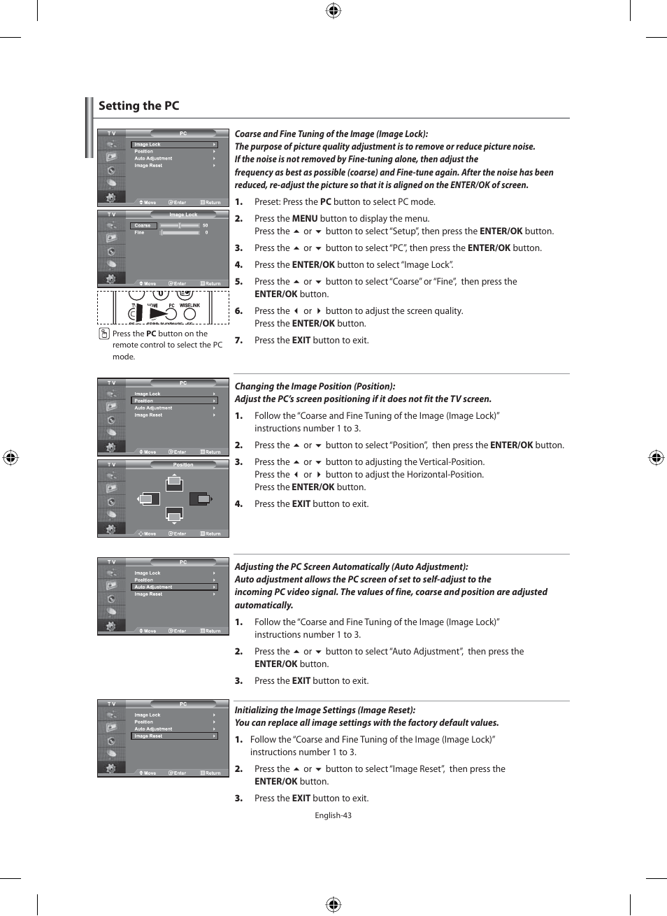 Setting the pc | Samsung LE40M91B User Manual | Page 45 / 320