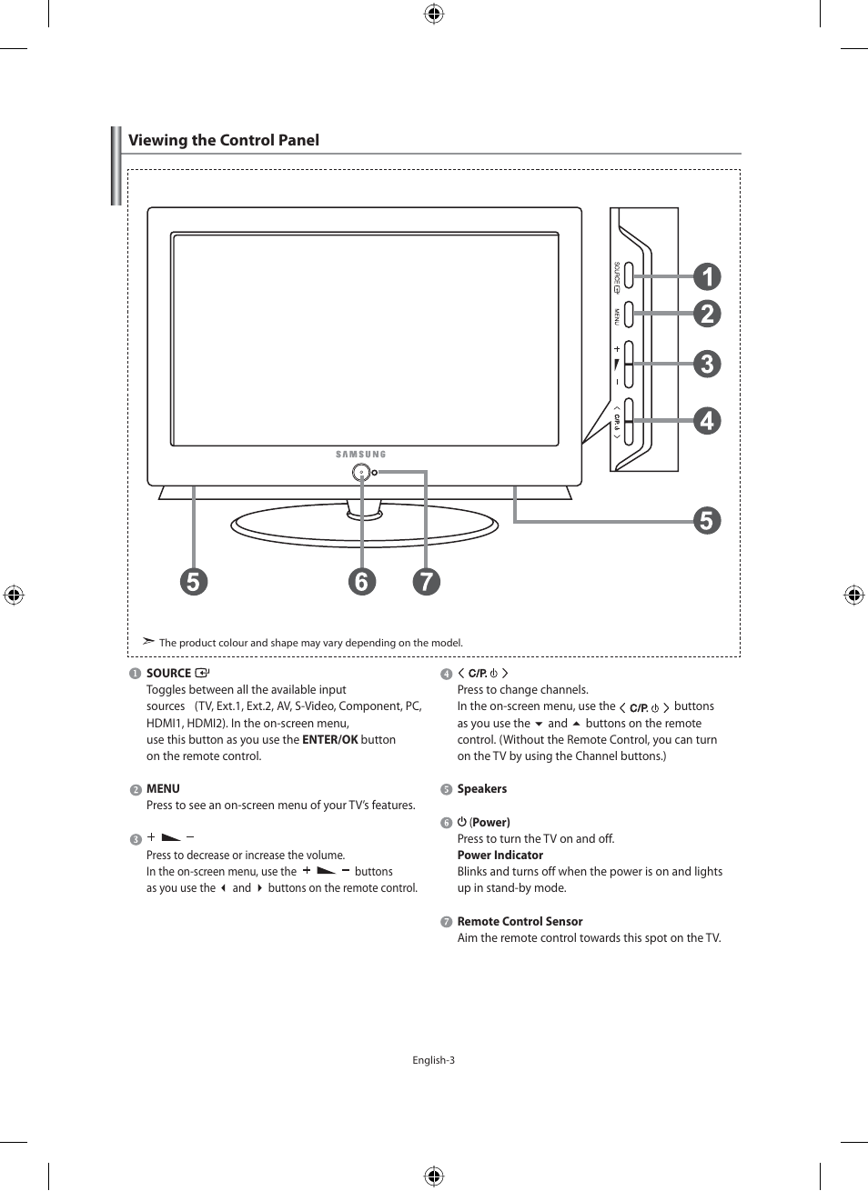 Viewing the control panel | Samsung LE40M91B User Manual | Page 5 / 320
