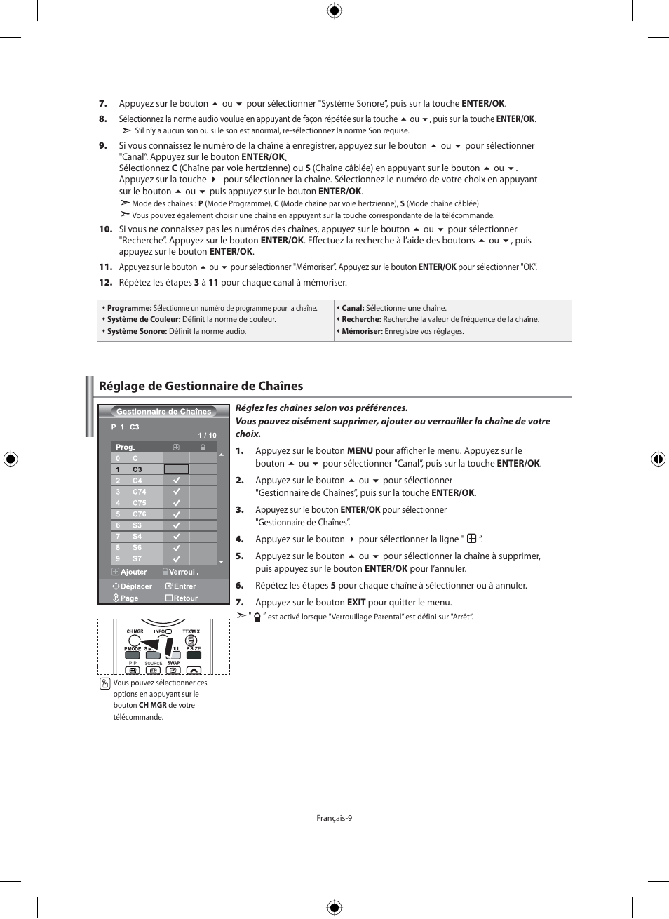 Réglage de gestionnaire de chaînes | Samsung LE40M91B User Manual | Page 56 / 320