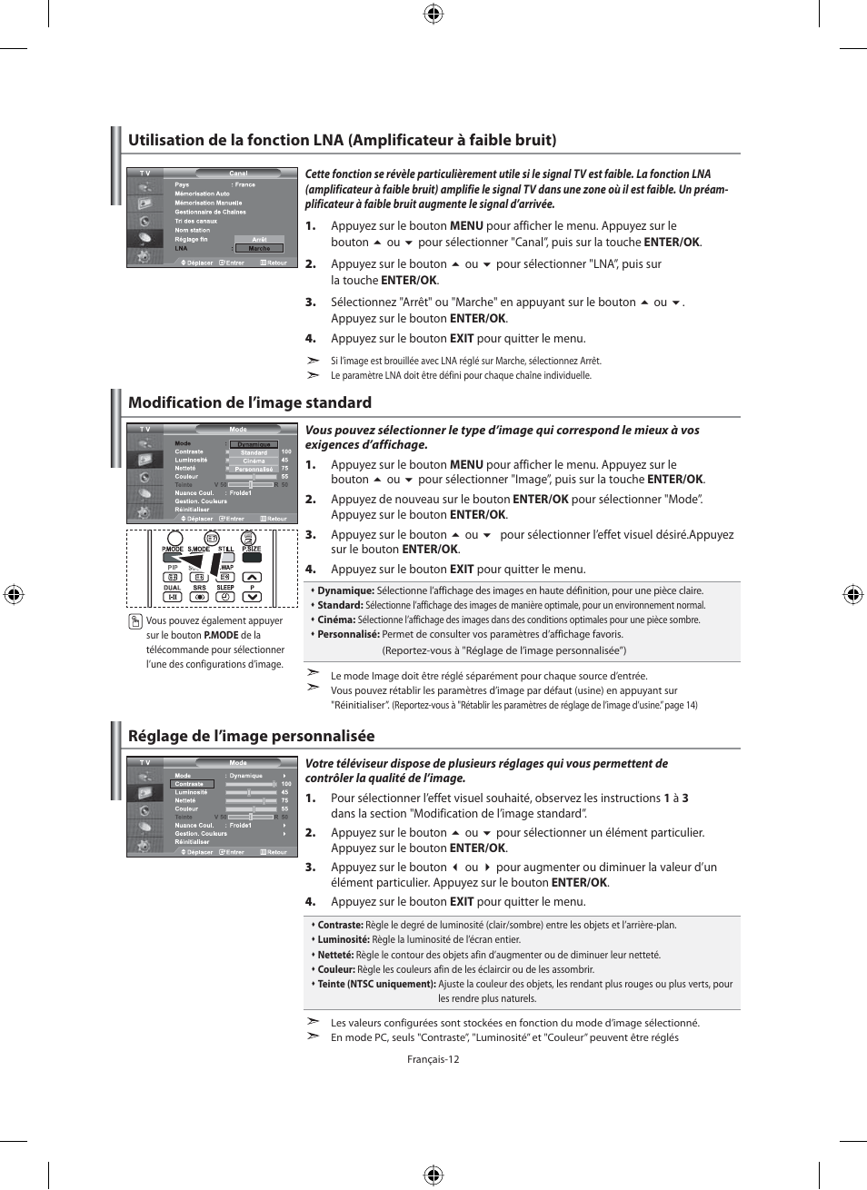 Modification de l’image standard, Réglage de l’image personnalisée | Samsung LE40M91B User Manual | Page 59 / 320