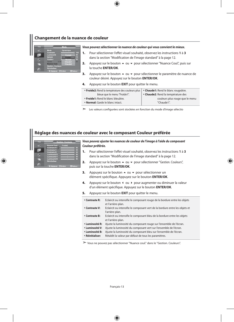 Changement de la nuance de couleur | Samsung LE40M91B User Manual | Page 60 / 320