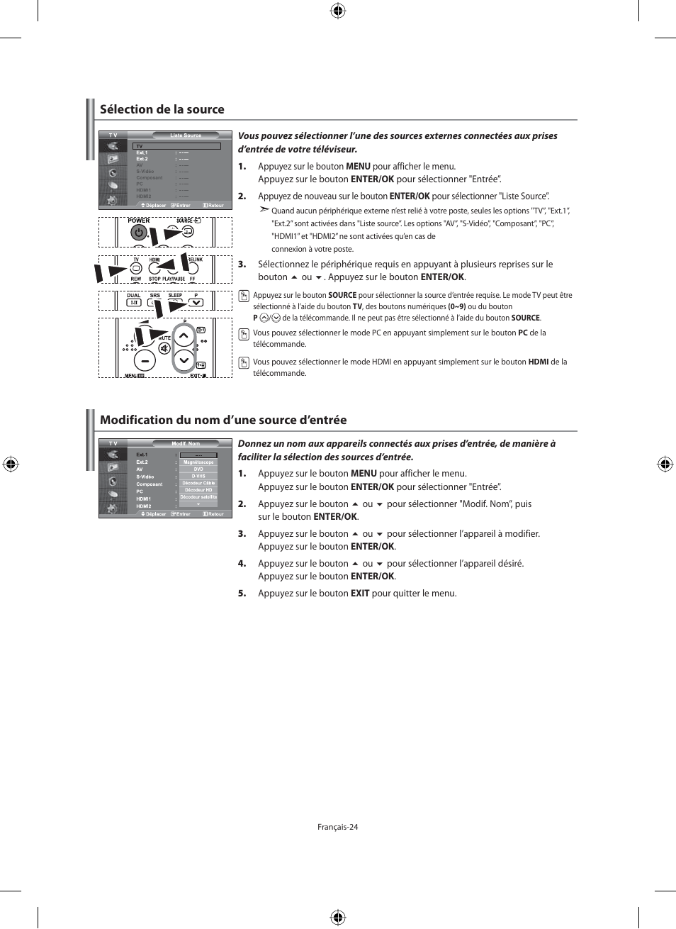 Sélection de la source, Modification du nom d’une source d’entrée | Samsung LE40M91B User Manual | Page 71 / 320