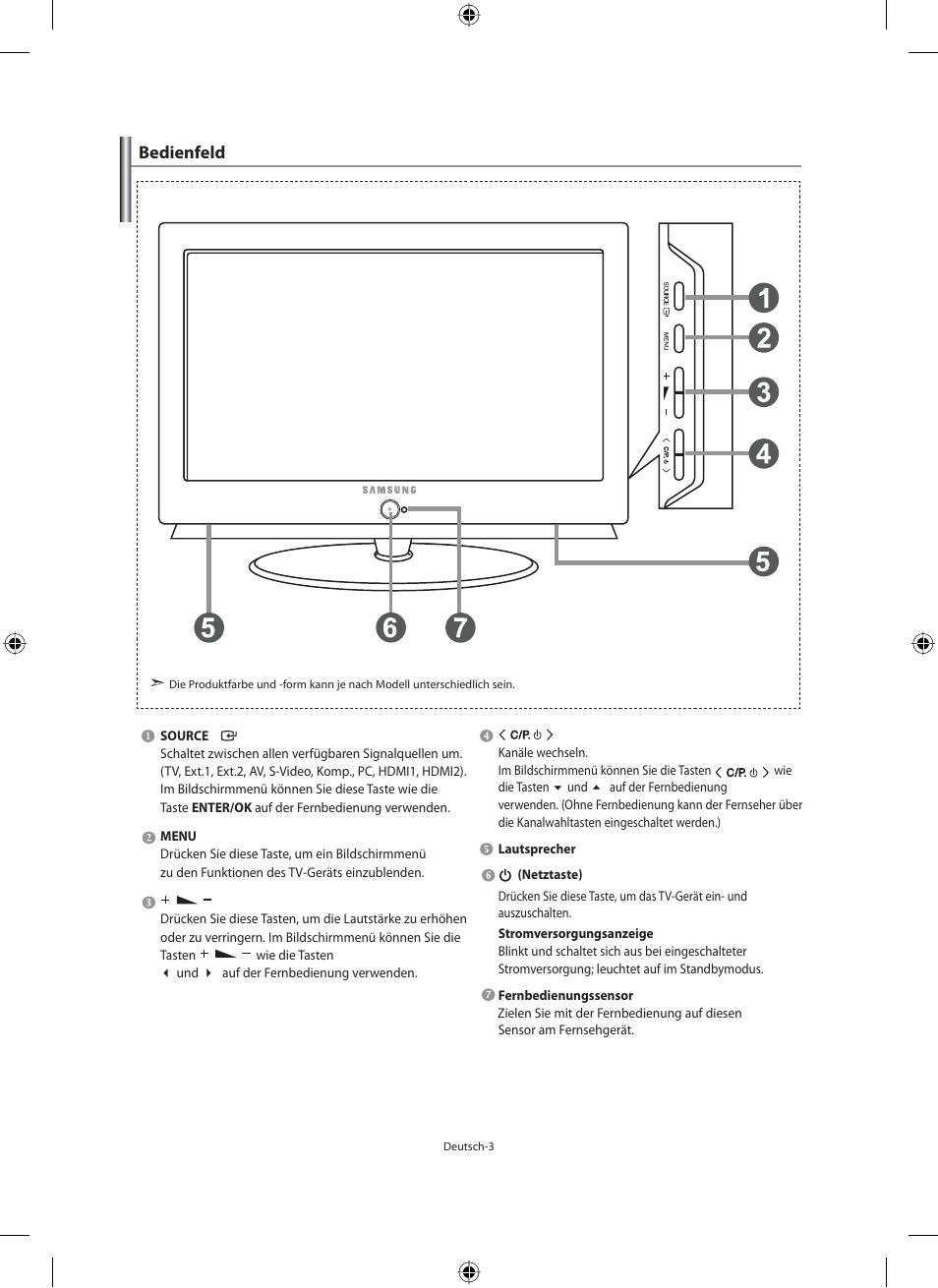 Bedienfeld | Samsung LE40M91B User Manual | Page 95 / 320