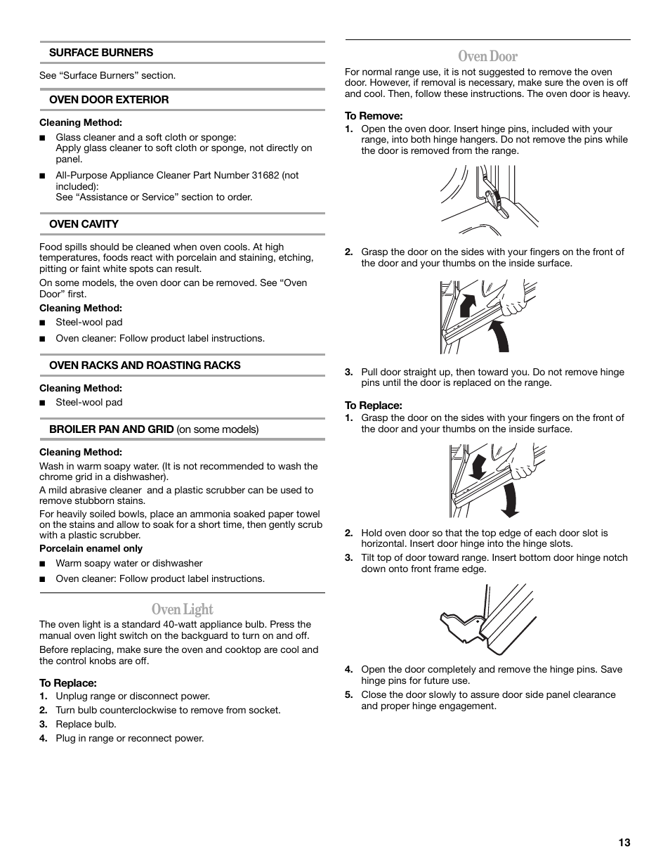 Oven light, Oven door | Amana AGR4422VDW User Manual | Page 13 / 32