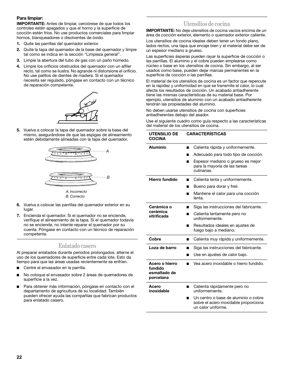 Enlatado casero, Utensilios de cocina | Amana AGR4422VDW User Manual | Page 22 / 32