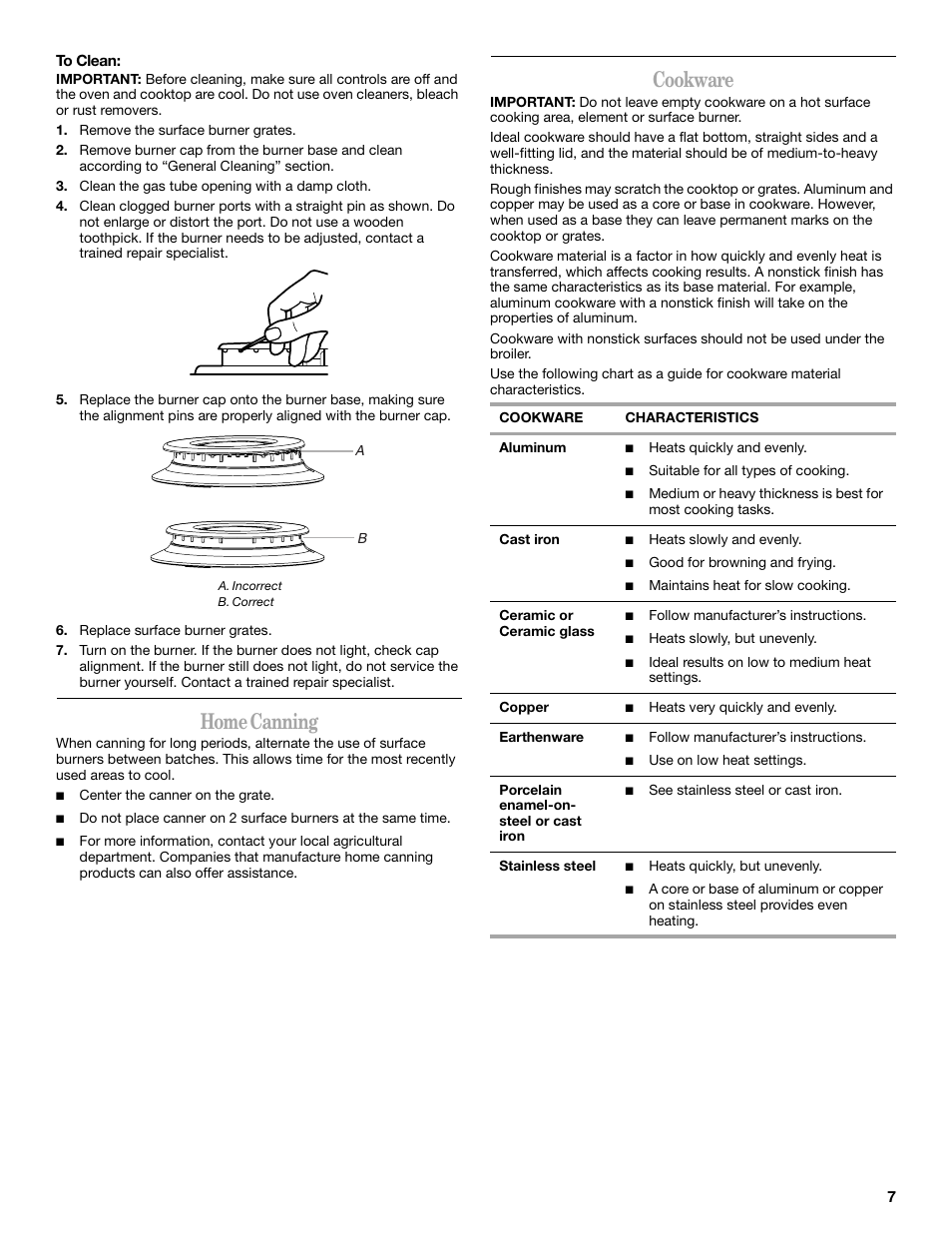 Home canning, Cookware | Amana AGR4422VDW User Manual | Page 7 / 32