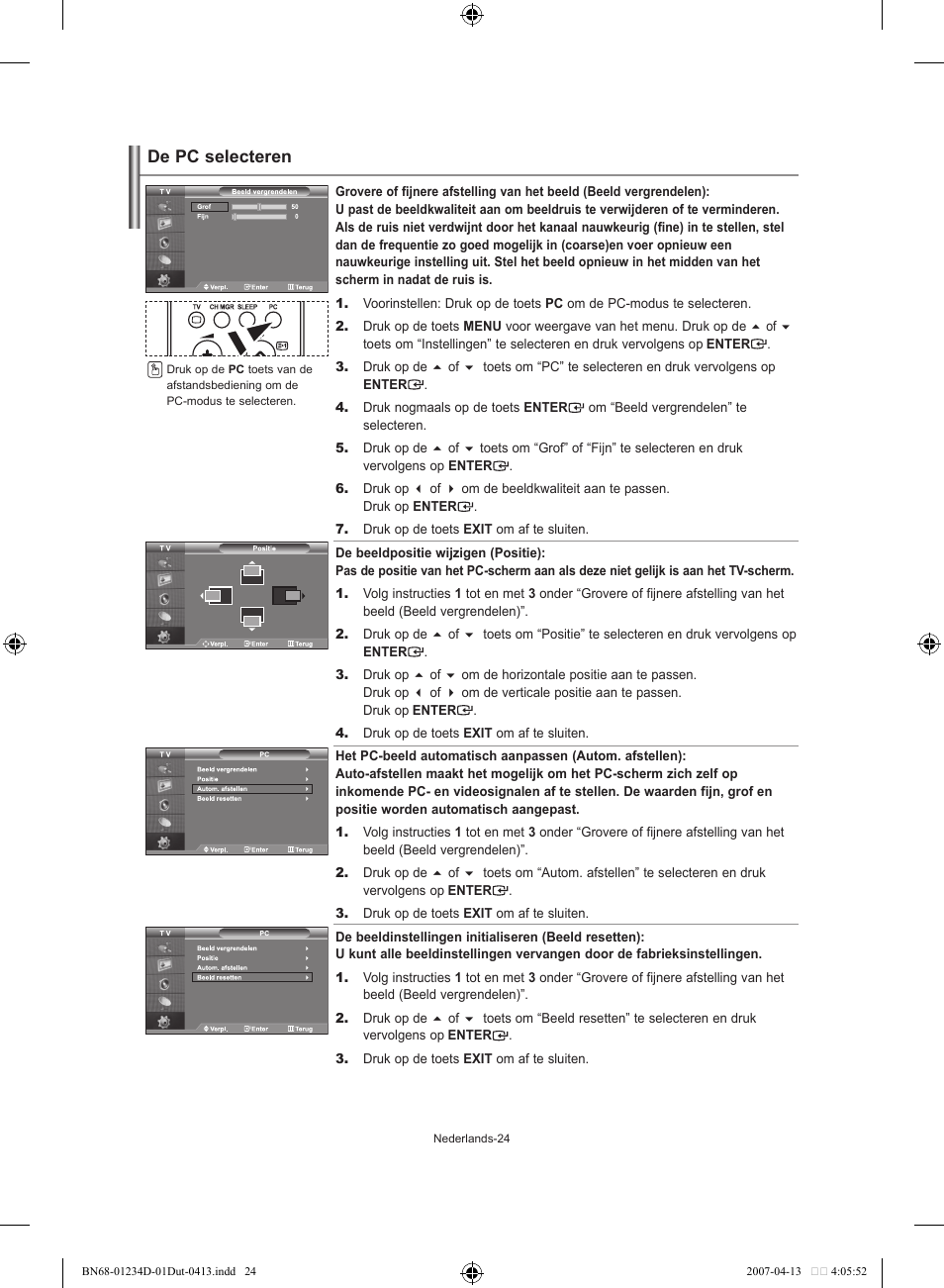 De pc selecteren | Samsung LE32S62B User Manual | Page 104 / 187