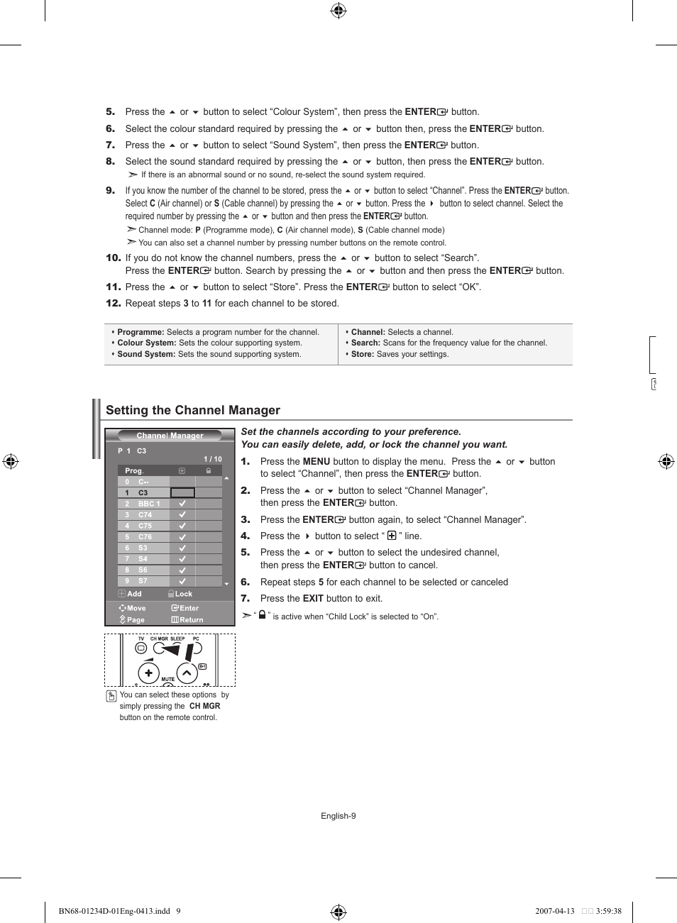 Setting the channel manager | Samsung LE32S62B User Manual | Page 11 / 187