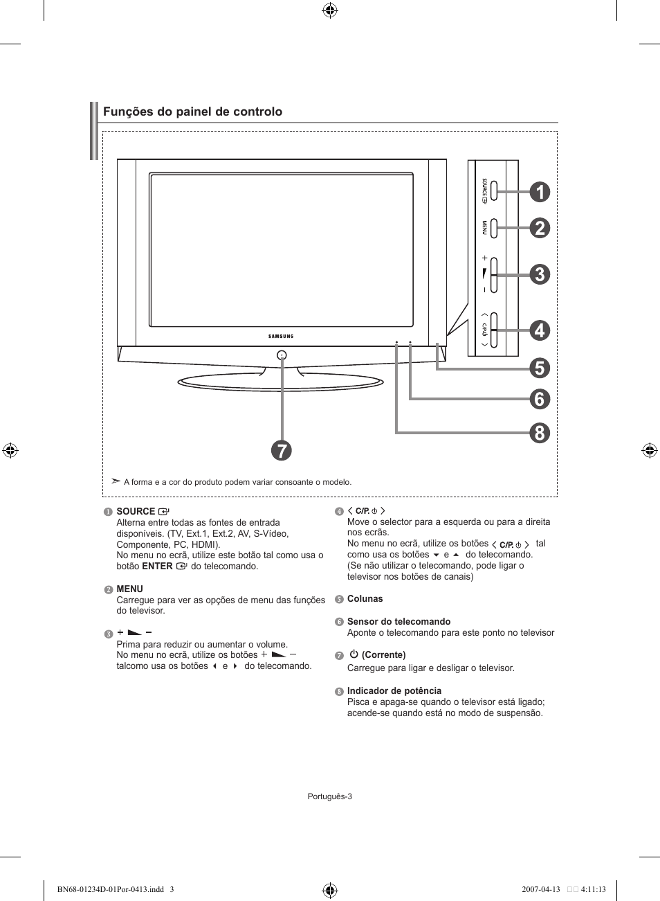 Funções do painel de controlo | Samsung LE32S62B User Manual | Page 135 / 187