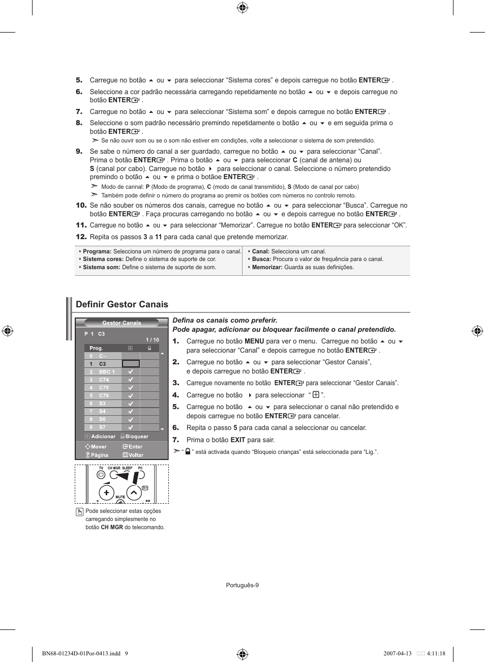 Definir gestor canais | Samsung LE32S62B User Manual | Page 141 / 187