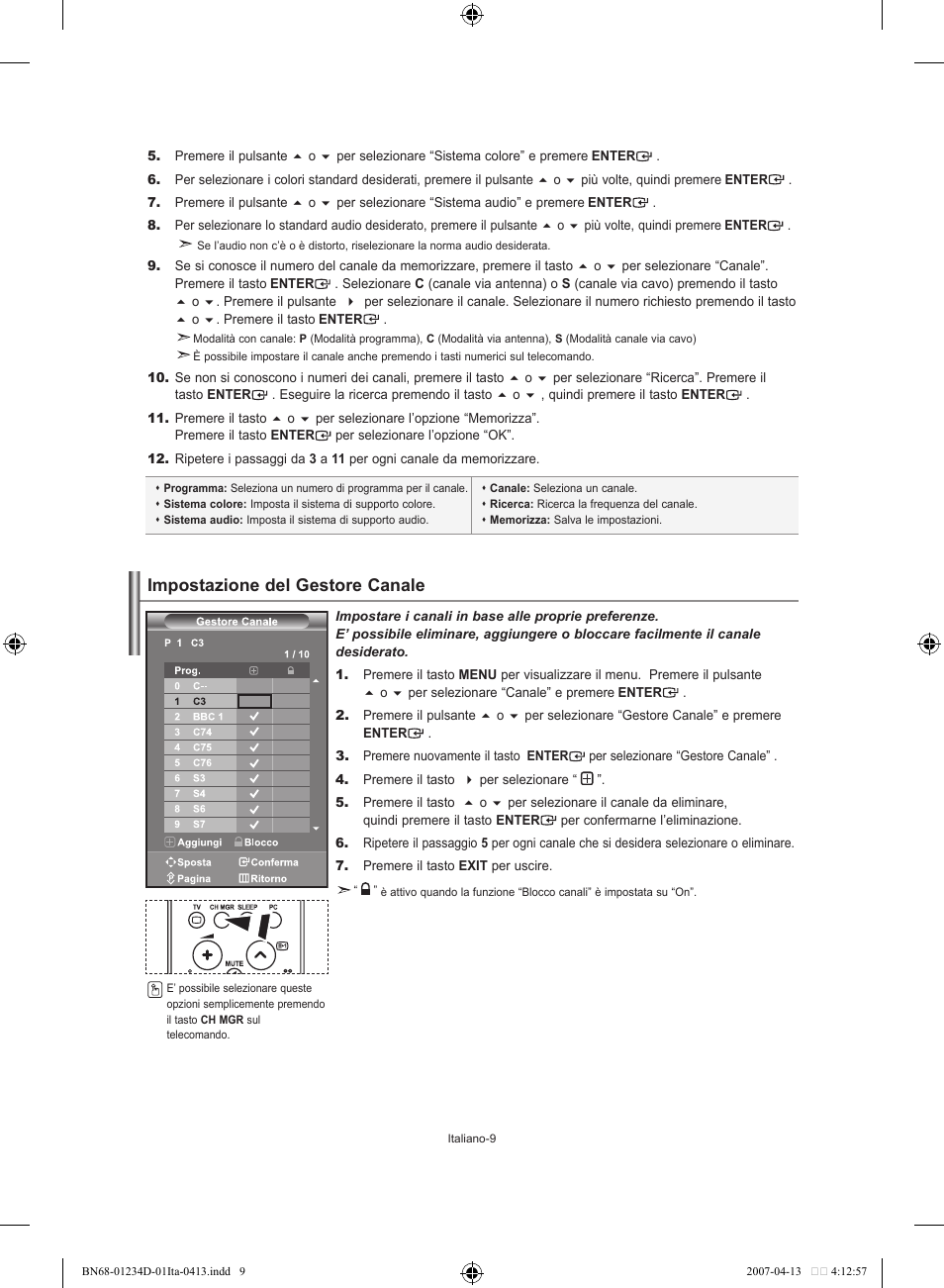 Impostazione del gestore canale | Samsung LE32S62B User Manual | Page 167 / 187