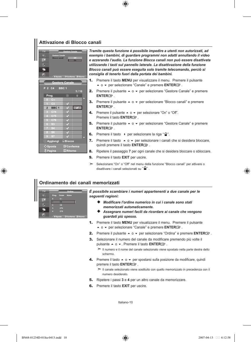 Attivazione di blocco canali | Samsung LE32S62B User Manual | Page 168 / 187