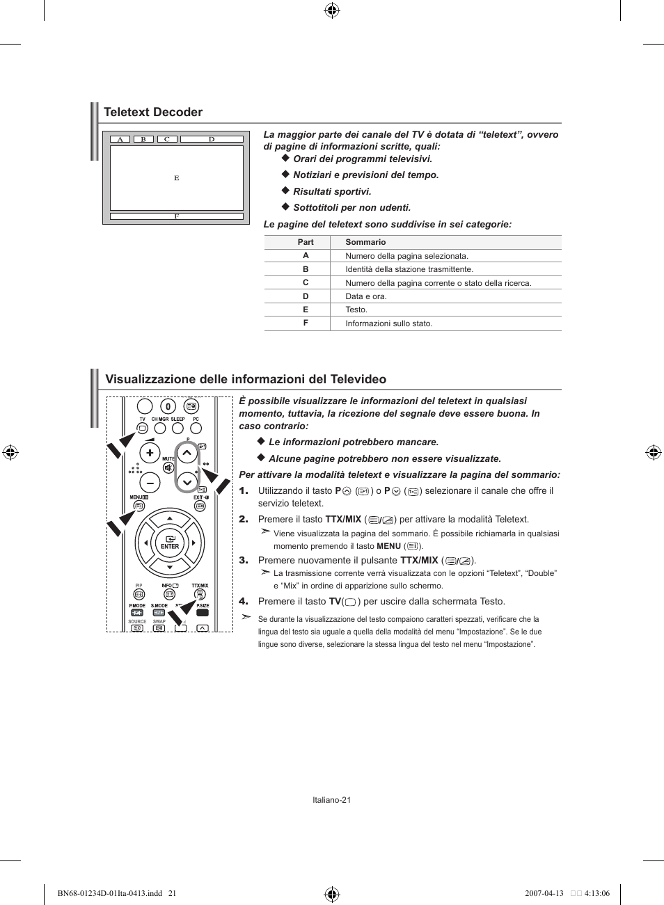 Visualizzazione delle informazioni del televideo, Teletext decoder | Samsung LE32S62B User Manual | Page 179 / 187