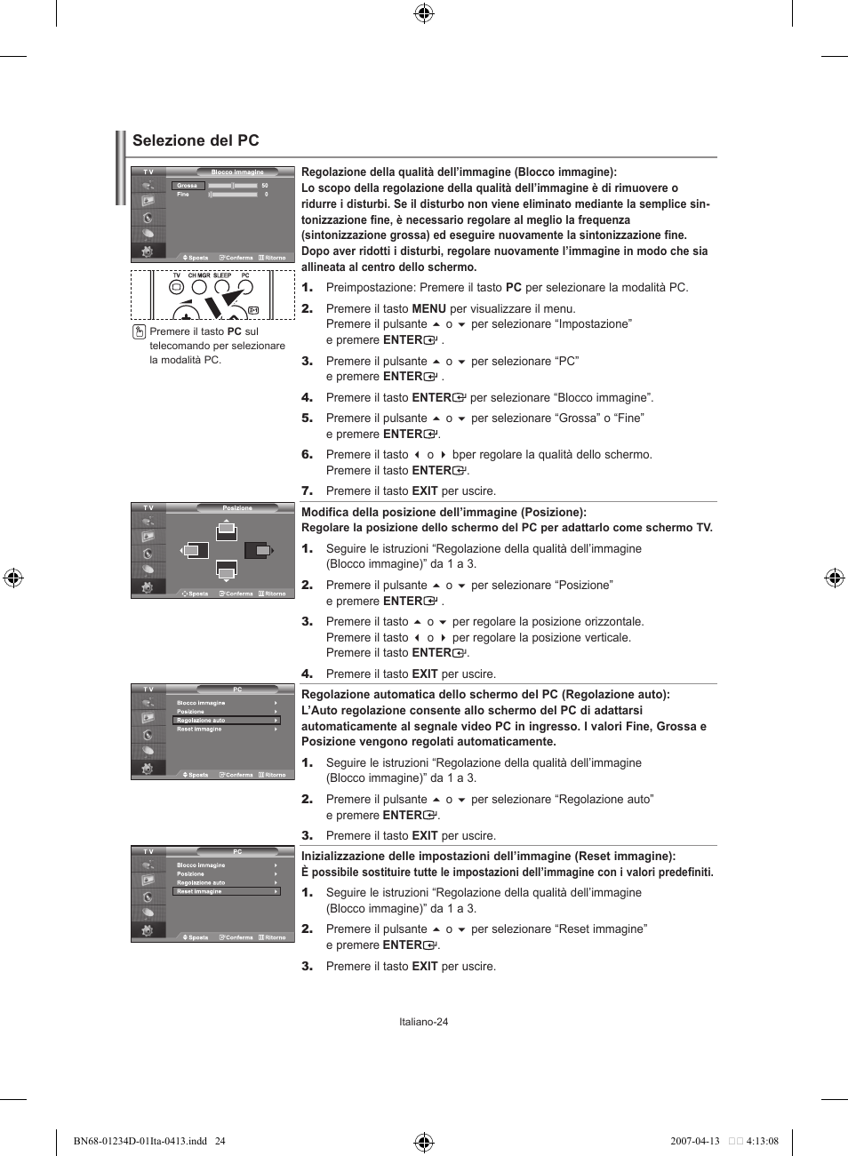 Selezione del pc | Samsung LE32S62B User Manual | Page 182 / 187